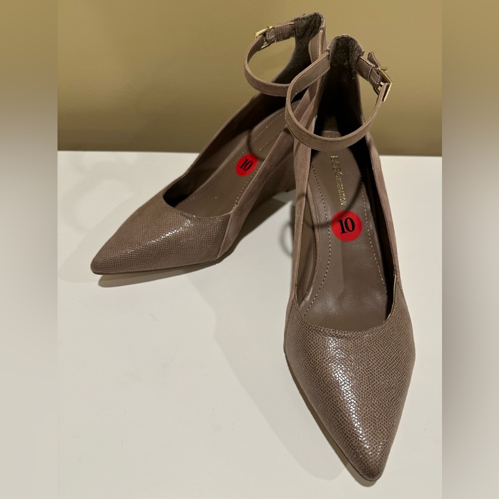 BCBGeneration Taupe Ankle Strap Heels